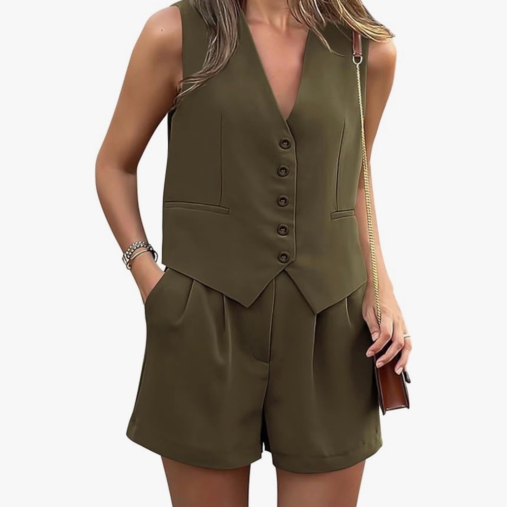 Olive Green V-Neck Blouse